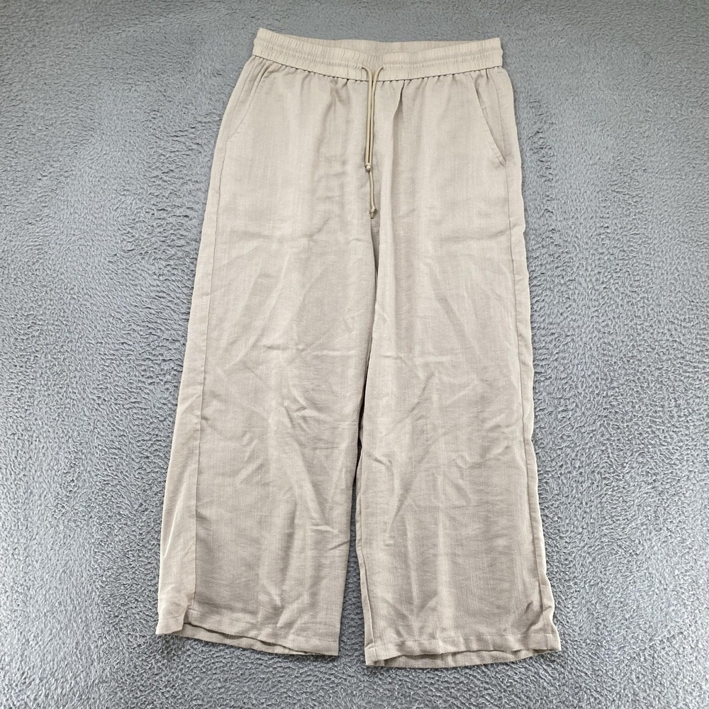 Halara Wide Leg Pants Womens XL Beige Elastic Waist Neutral Minimalist Pockets